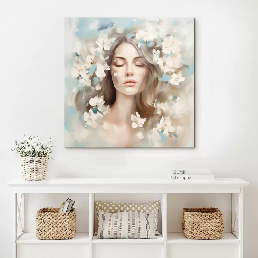 Obraz Abstraktní portrét ženy s květinami v podobě tahů štětcem Č. s45450