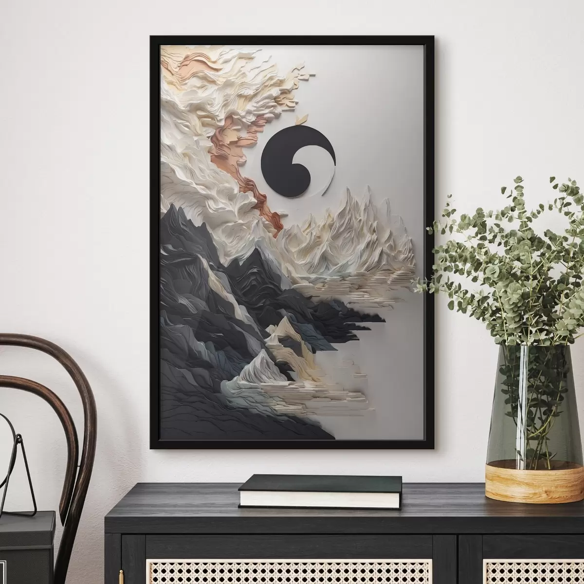 Poster Abstraktní krajina s horami ve stylu papíru f45482