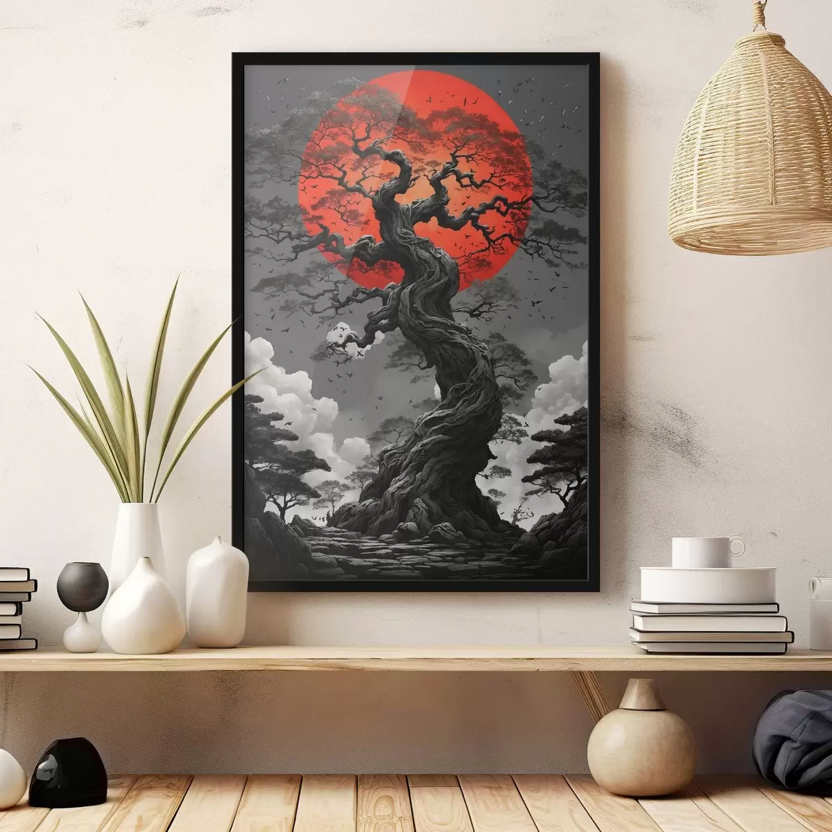 Poster Strom a červené slunce f45485