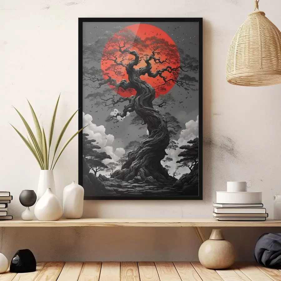 Fototapet Strom a červené slunce f45485