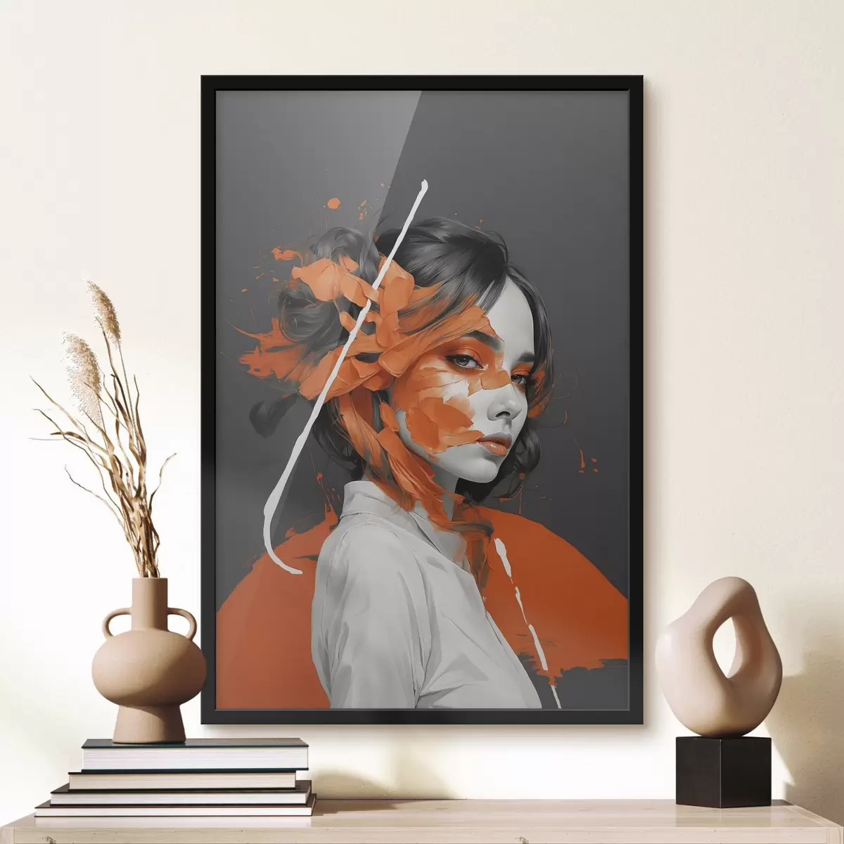 Poster Portrét ženy s oranžovými tahy štětcem f45489