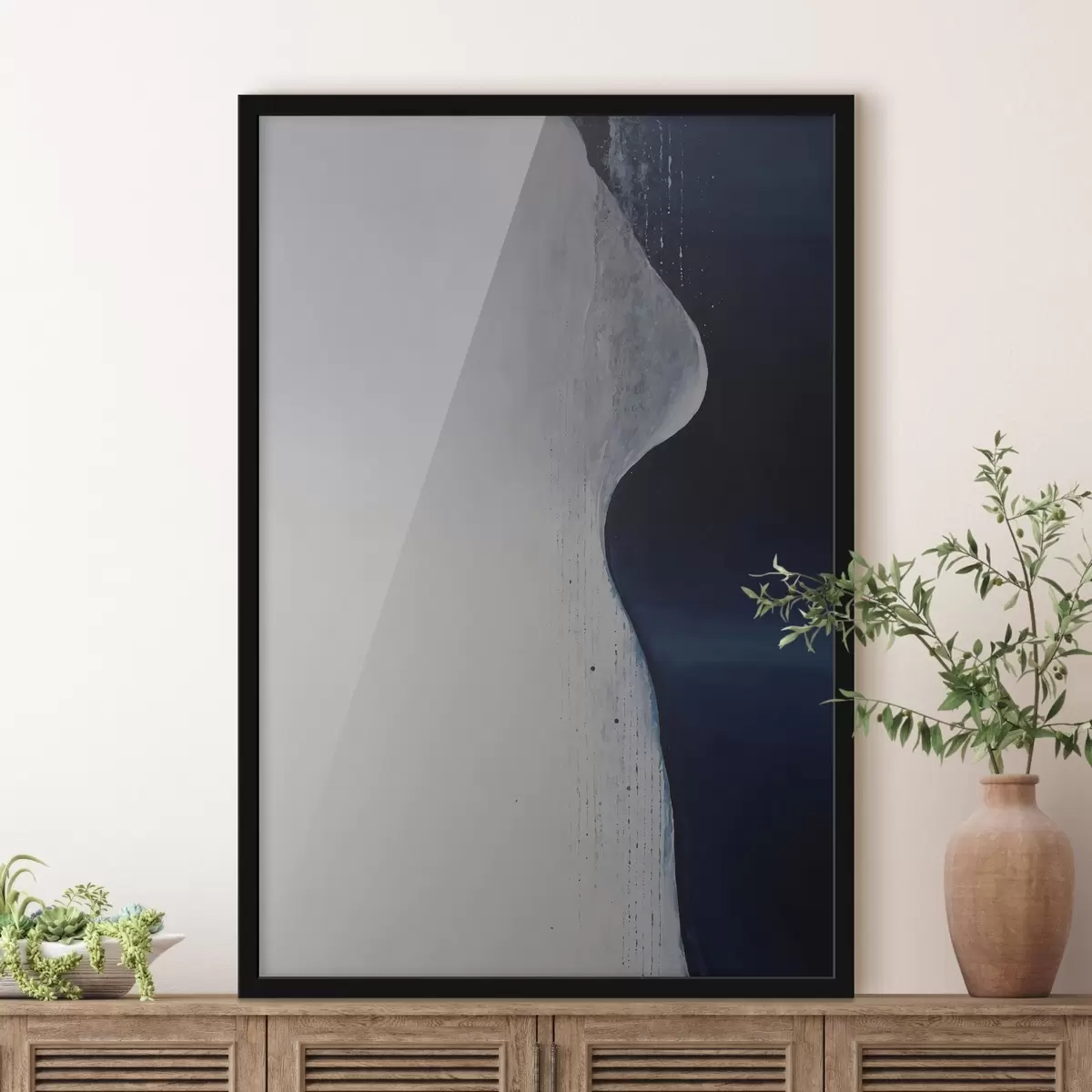 Poster Abstraktní malba v odstínech bílé, modré a tmavě modré barvy f45493