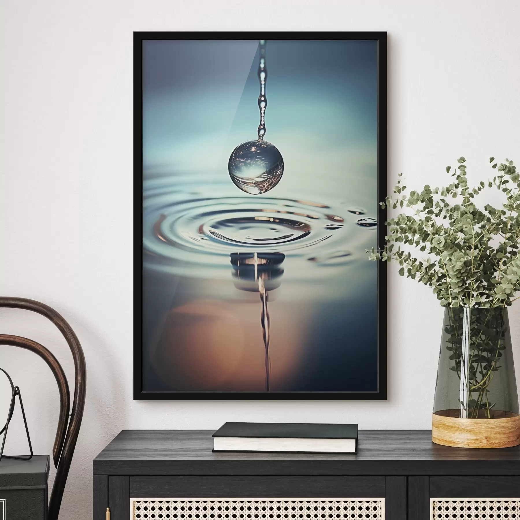 Fototapet Kapka vody padající se záblesky světla f45501