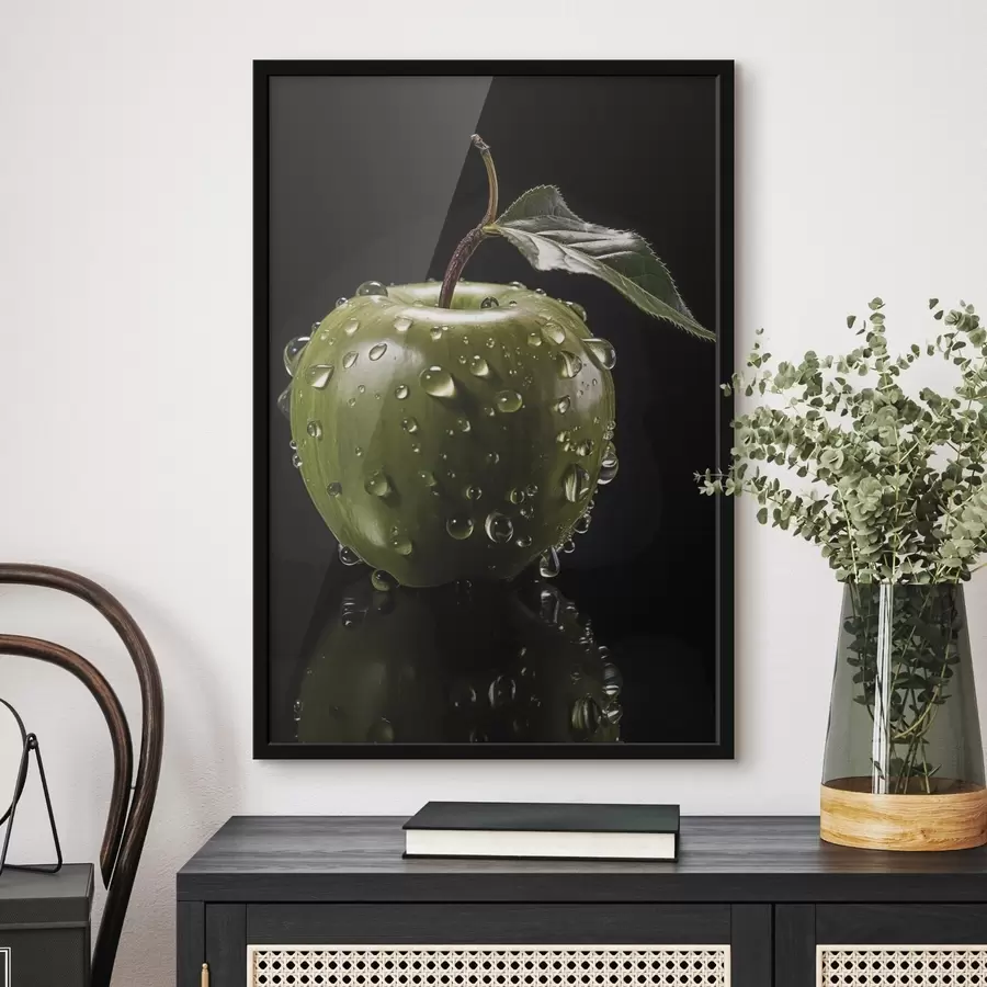 Fototapet Zelené jablko s kapkami vody f45506