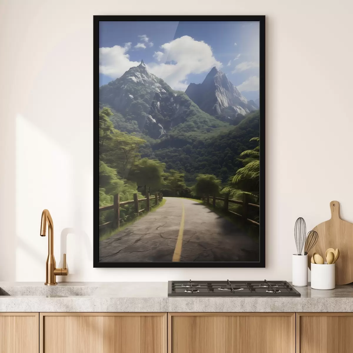 Poster Horská cesta mezi zelenými stromy f45525