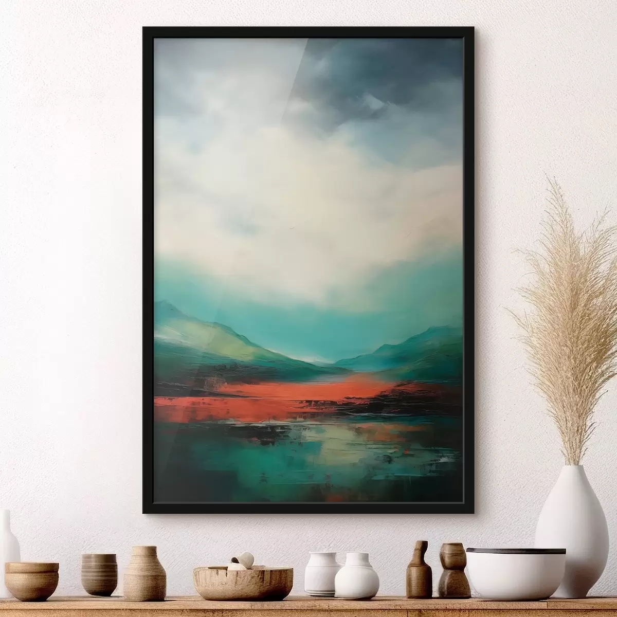 Poster Světlá krajina s mraky a horami f45626