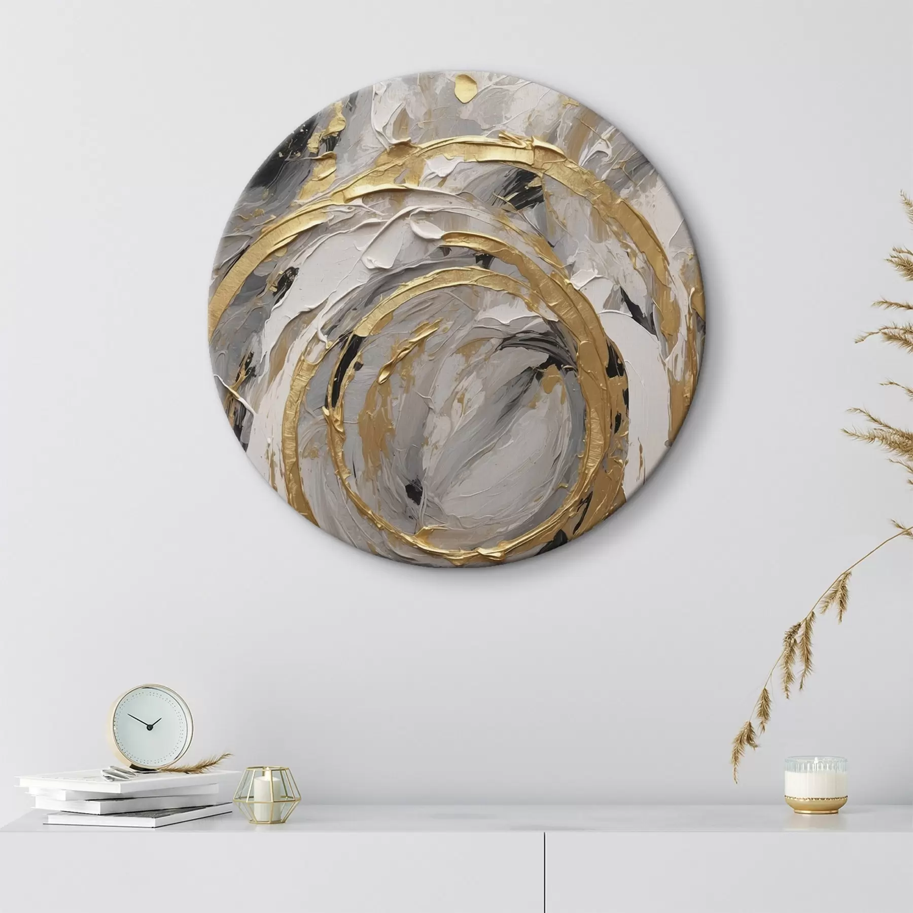 Obraz Abstraktní soustředné kruhy v odstínech šedé a bílé barvy Č. r45487