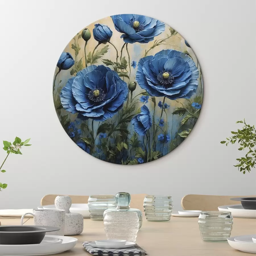 Obraz Velké modré máky s poupaty na světlém pozadí Č. r45488