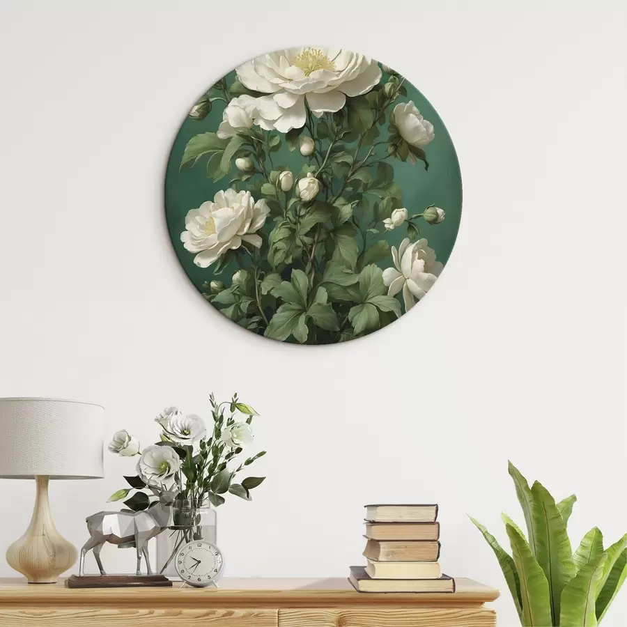 Obraz Krémové květy pivoněk na zeleném pozadí Č. r45491