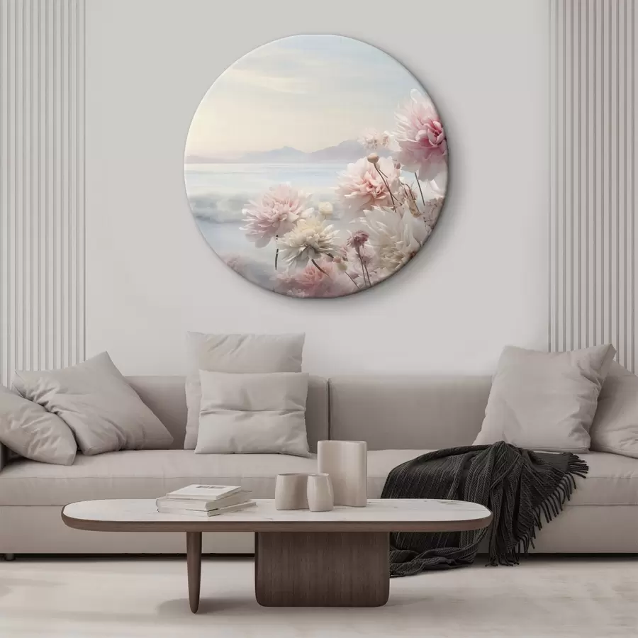 Obraz Jemné růžové květy u moře za úsvitu Č. r45496