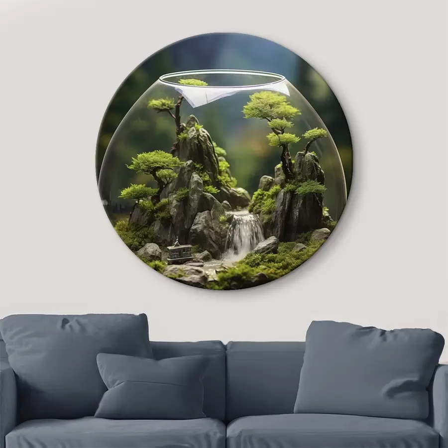 Obraz Miniaturní krajina s vodopádem ve skleněné kouli Č. r45502