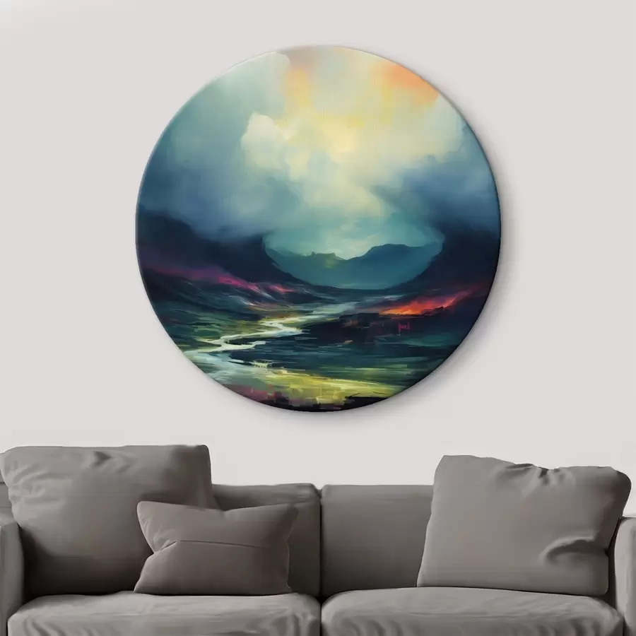 Obraz Abstraktní krajina s řekou a horami Č. r45627