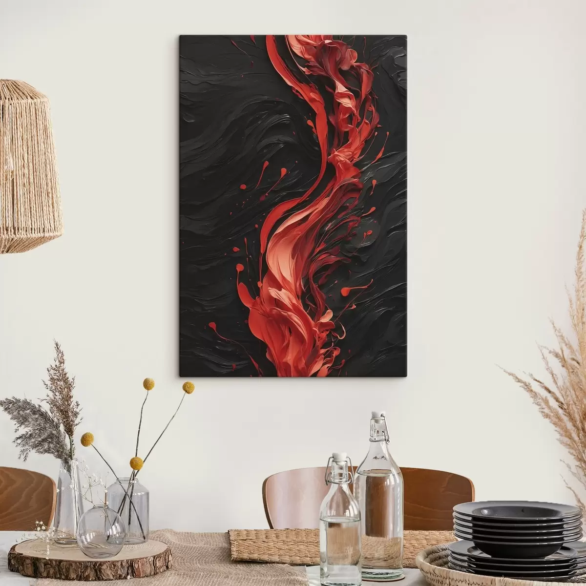 Obraz Abstraktní s červenými tahy štětcem na černém pozadí Č. s45490