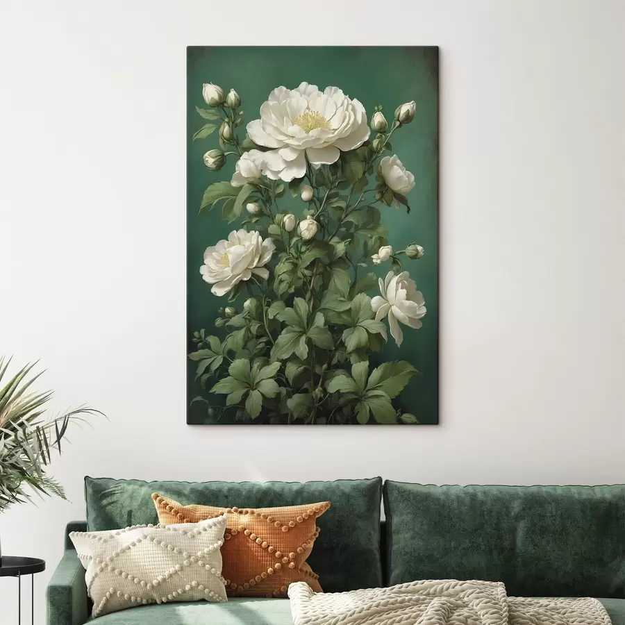 Obraz Krémové květy pivoněk na zeleném pozadí Č. s45491
