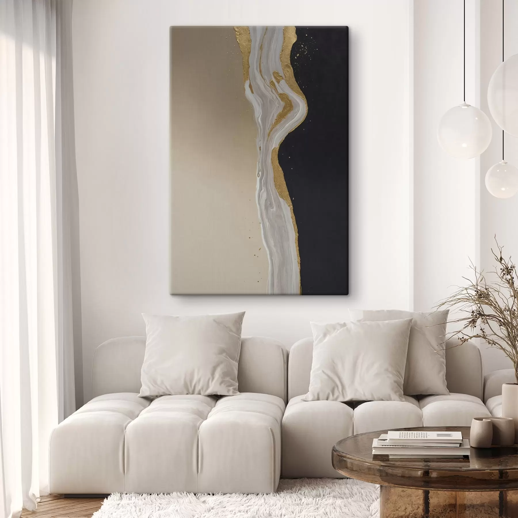 Obraz Abstraktní malba v béžových a černých odstínech Č. s45494