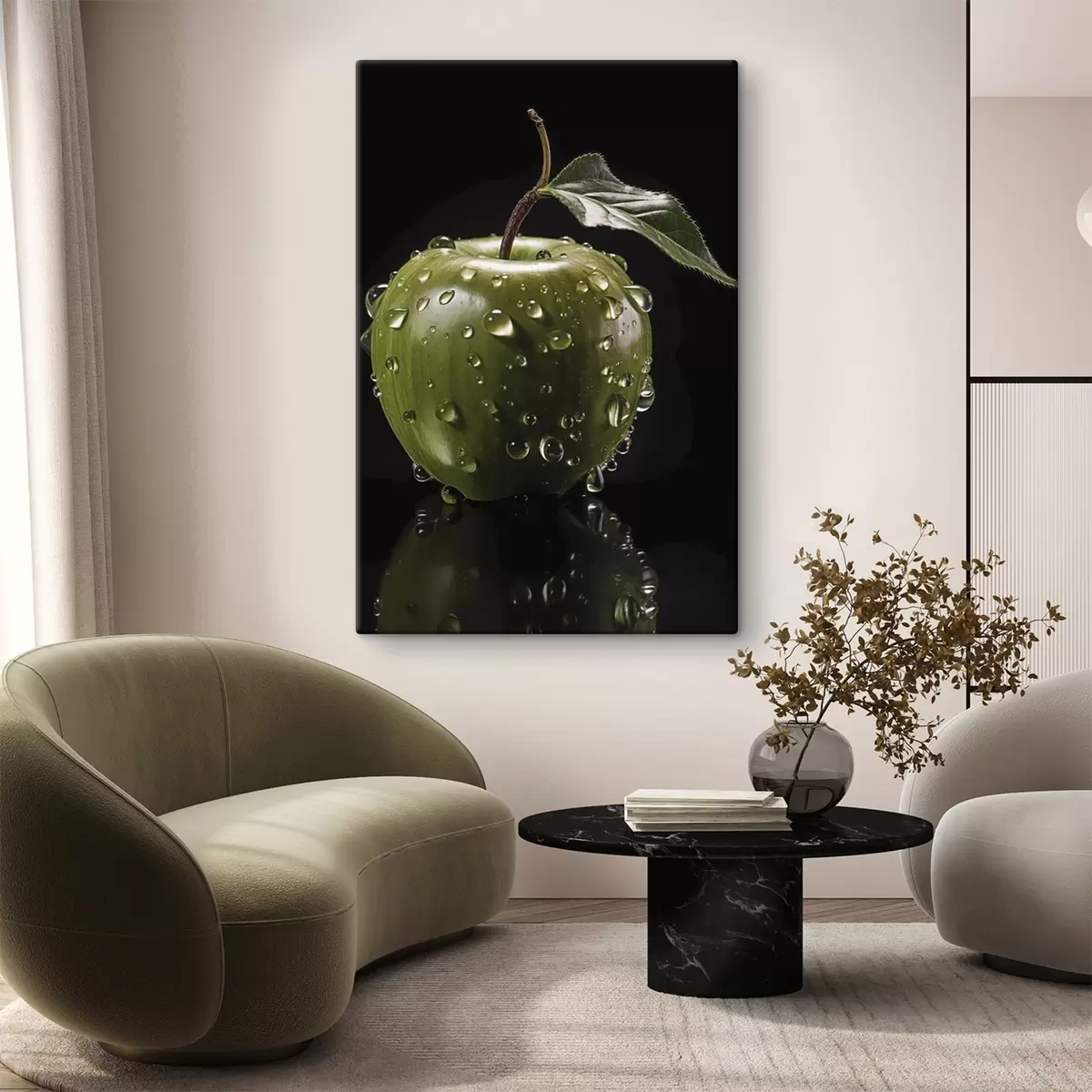 Obraz Zelené jablko s kapkami vody Č. s45506
