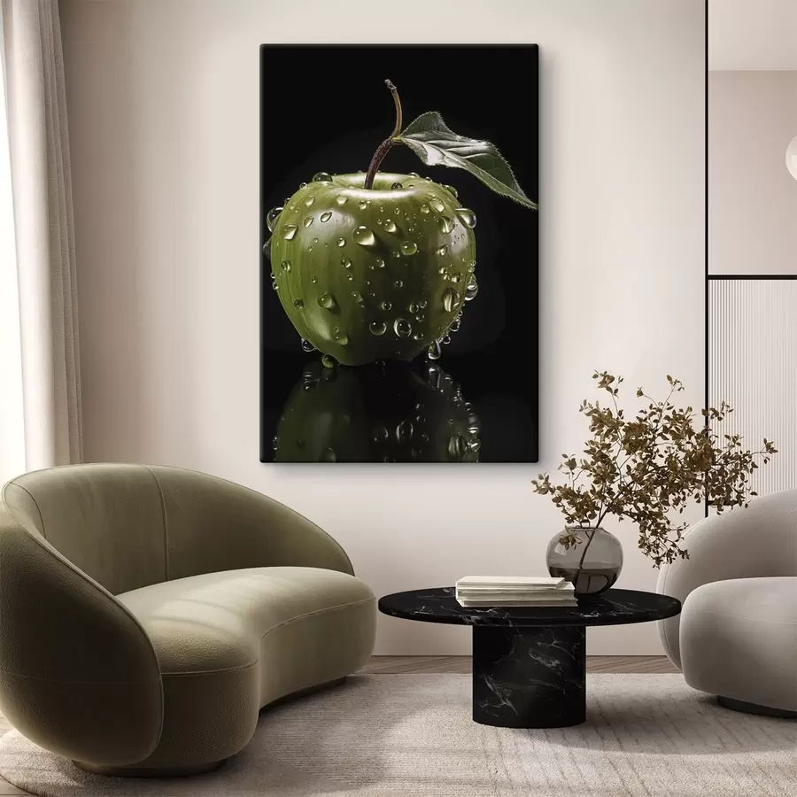 Obraz Zelené jablko s kapkami vody Č. s45506