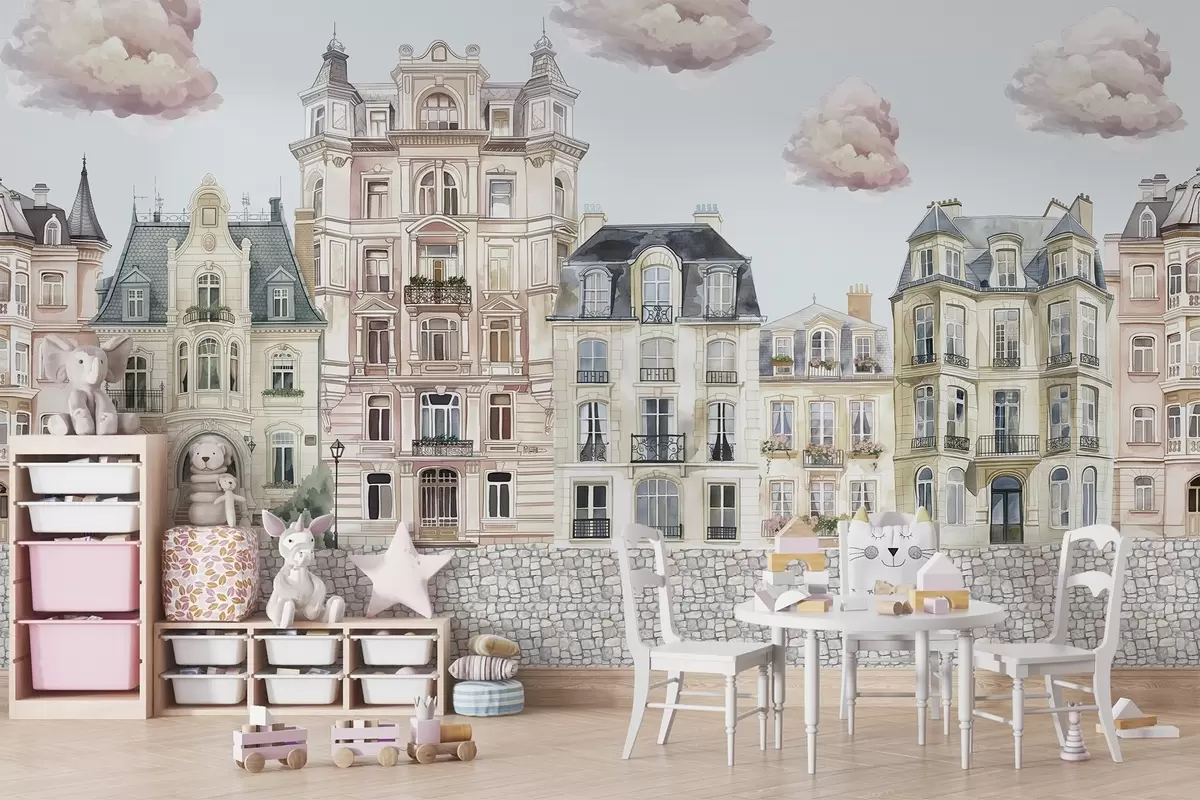 Fototapet Barevné domy, mraky w04474v1