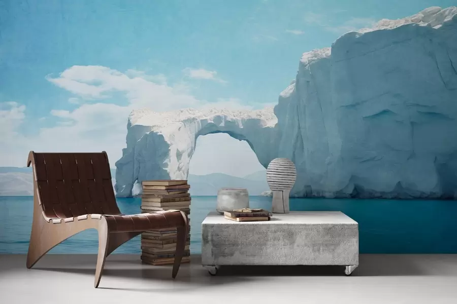 Fototapet Krajina s přírodním ledovým mostem nad oceánem , jasně modrá obloha s několika mraky, texturovaný tisk w09383