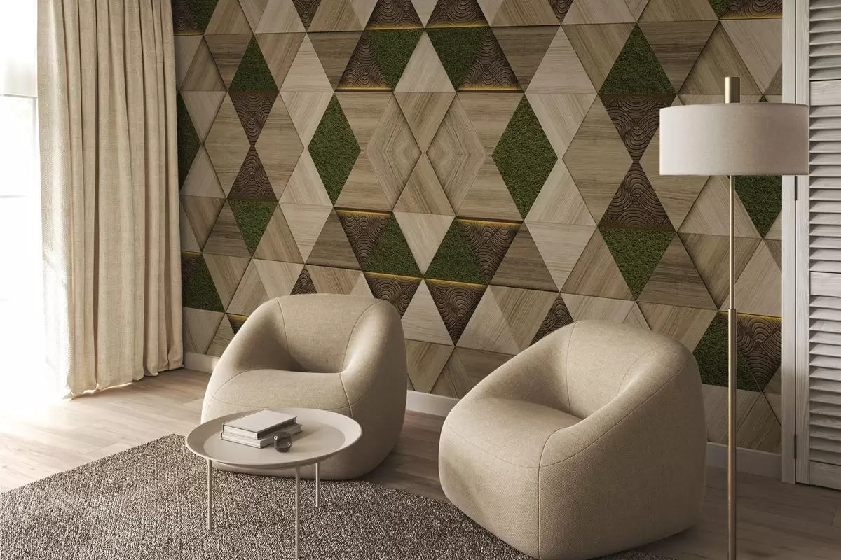 Fototapet Geometrický dřevěný ornament s mechem w04459