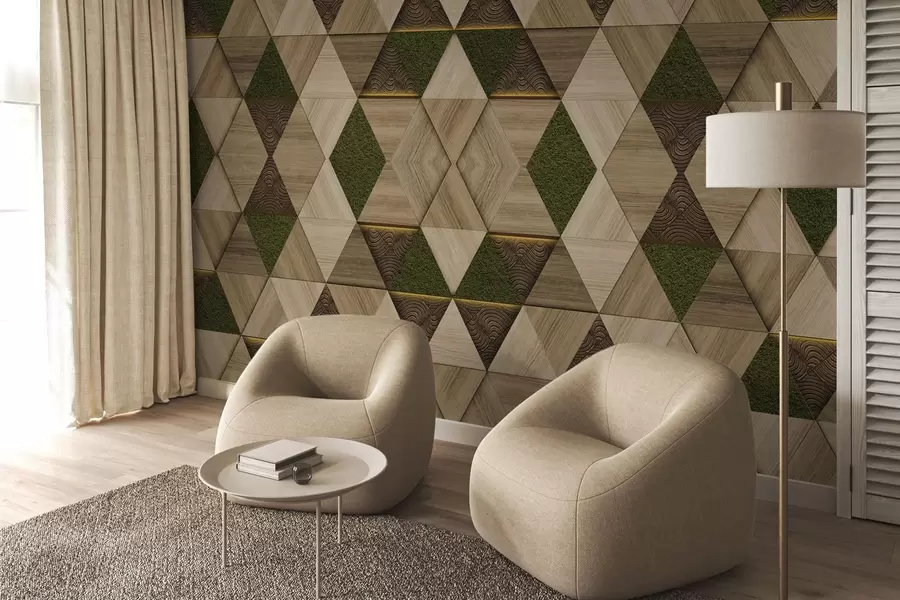 Fototapet Geometrický dřevěný ornament s mechem w04459