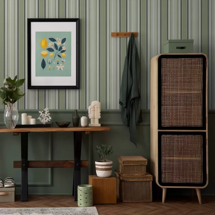 Fototapet Krémové pozadí se směsí zelených a černých pruhů a00563