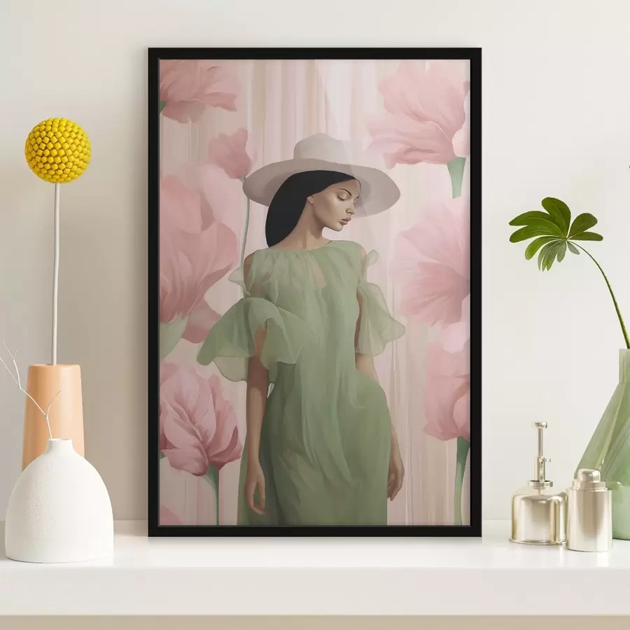 Fototapet Dívka v klobouku mezi květinami f45678