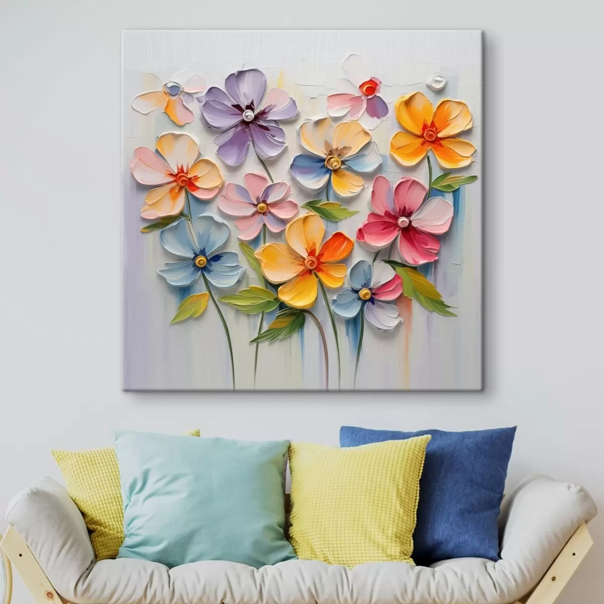 Obraz Květinové zátiší: pestrobarevné květiny technikou impasto Č. s45598