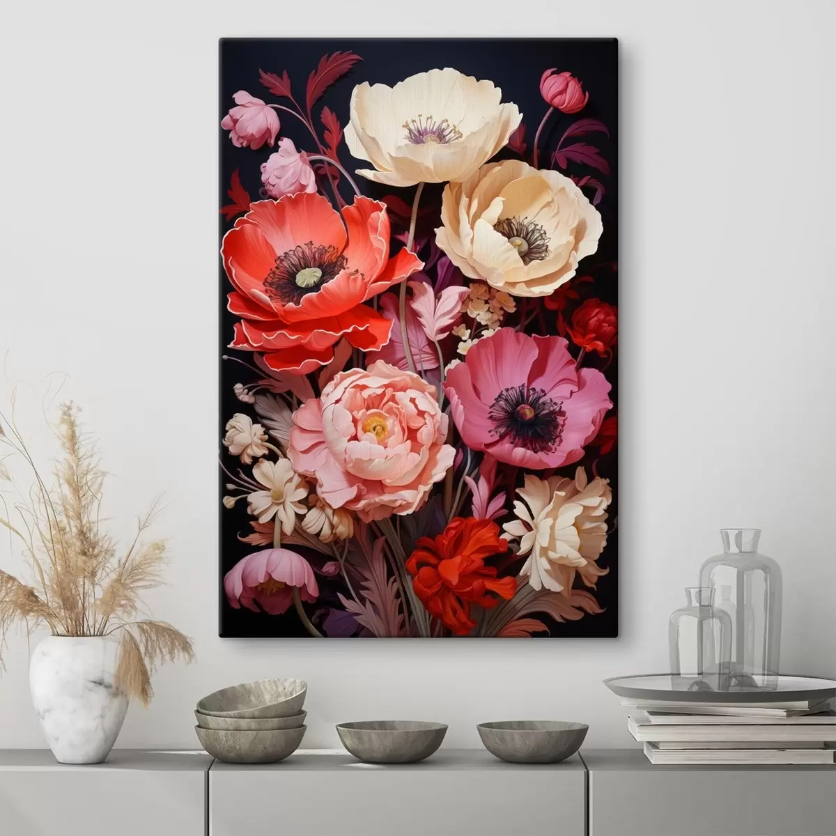 Obraz Kytice máků v růžových a červených odstínech Č. s45600