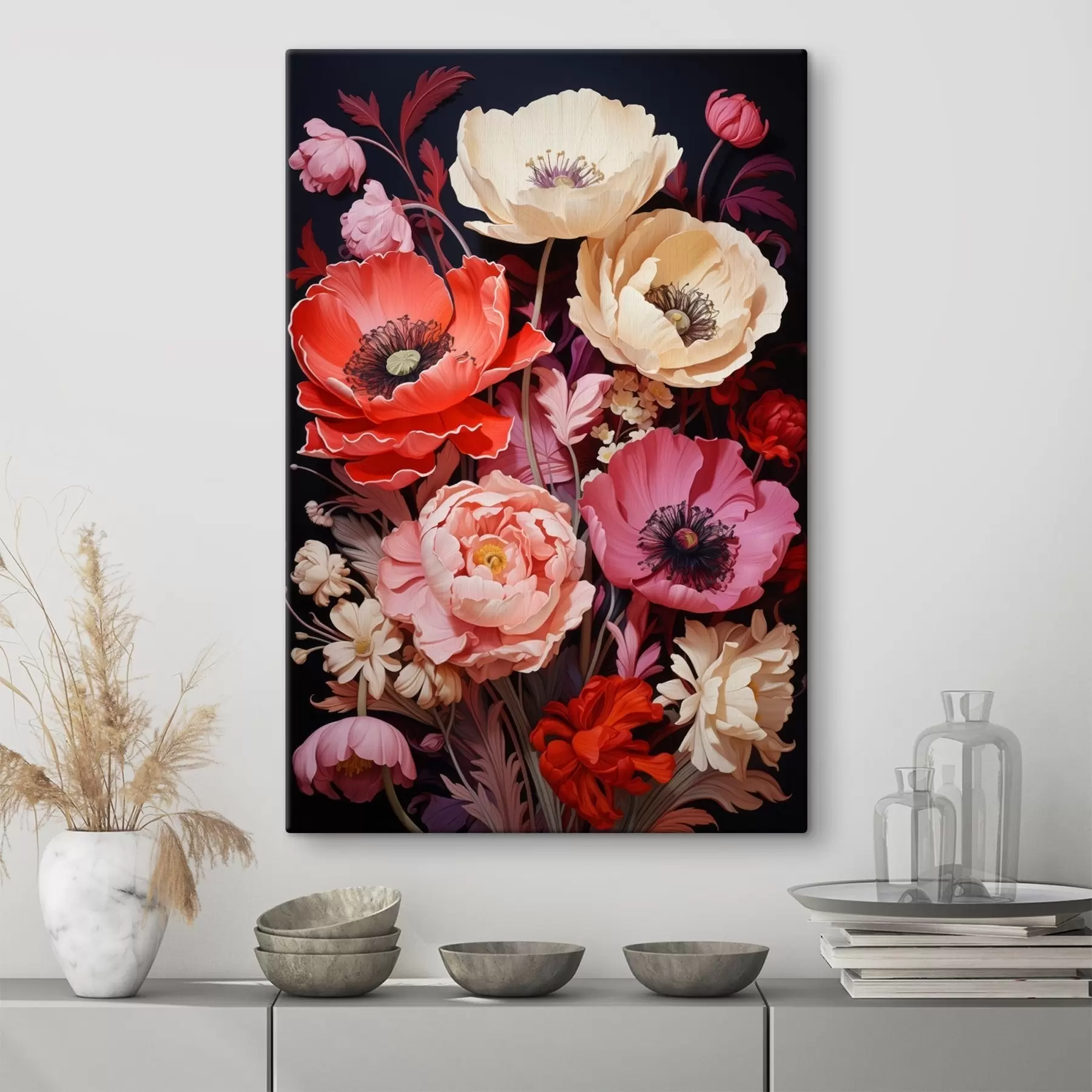 Obraz Kytice máků v růžových a červených odstínech Č. s45600