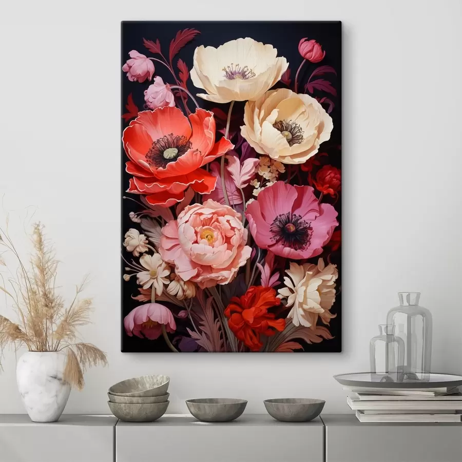Obraz Kytice máků v růžových a červených odstínech Č. s45600