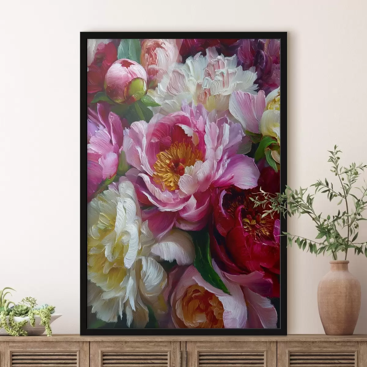 Poster Svěží pivoňky technikou impasto f45595