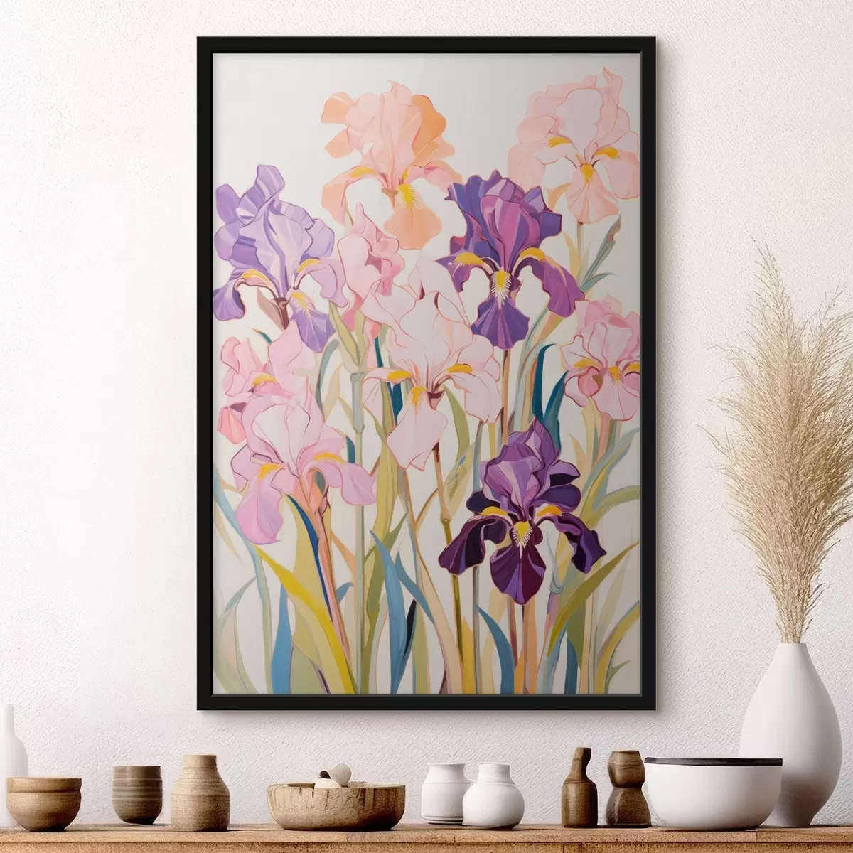 Poster Kosatce: kompozice v minimalistickém stylu f45596