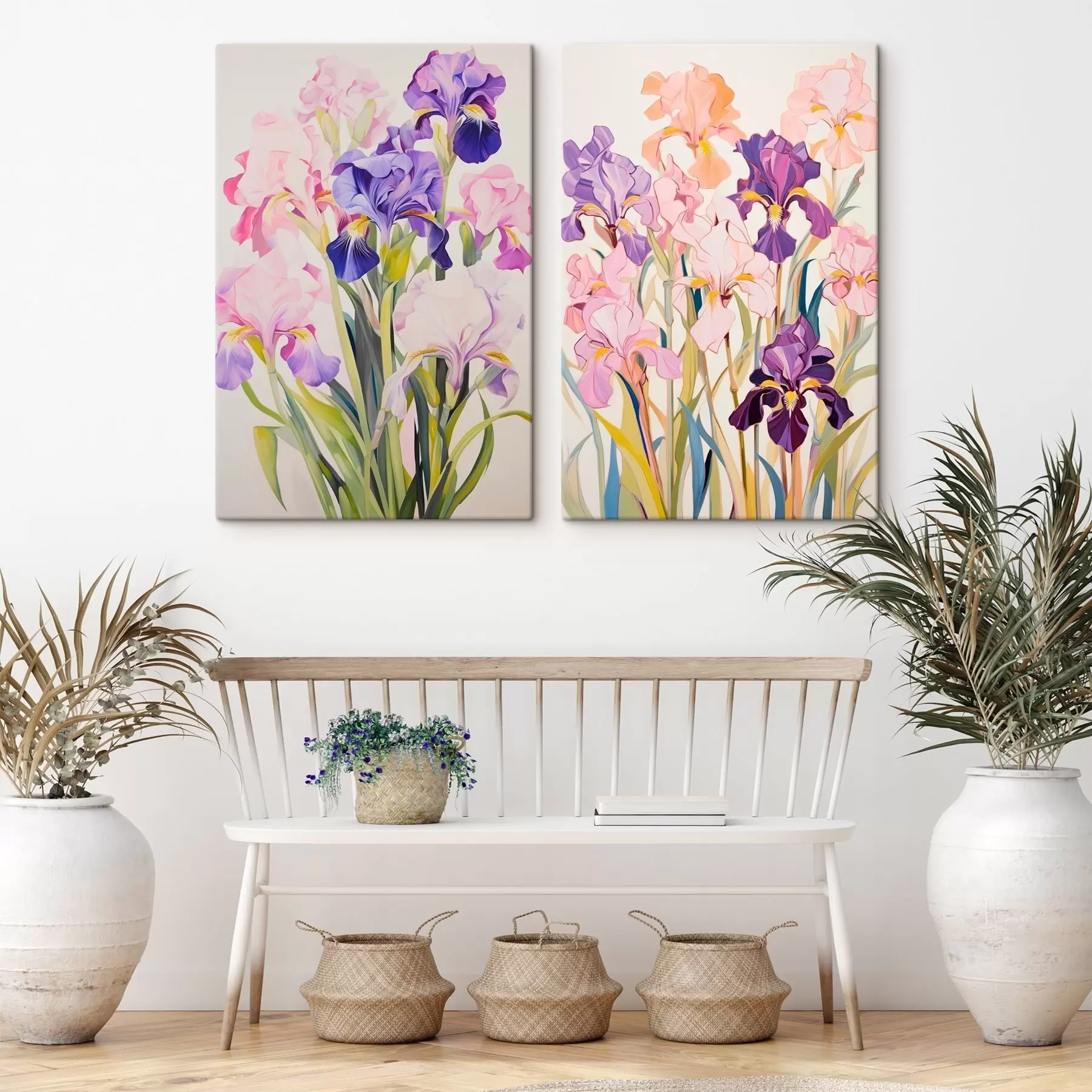 Obraz Kosatce v pastelových odstínech na světlém pozadí Č. m00660