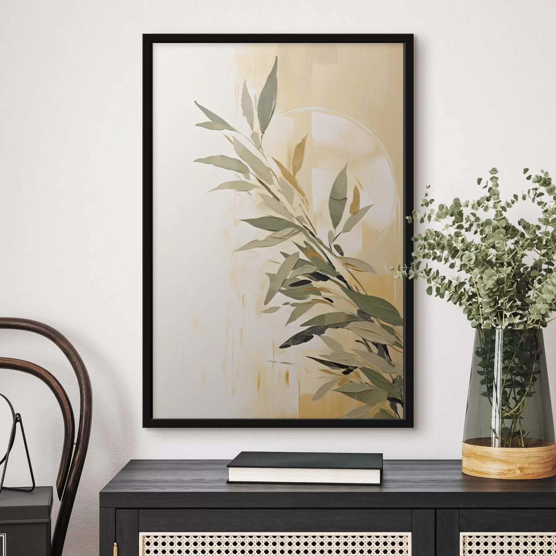 Fototapet Botanická větev se zelenými listy na teplém pozadí f45690