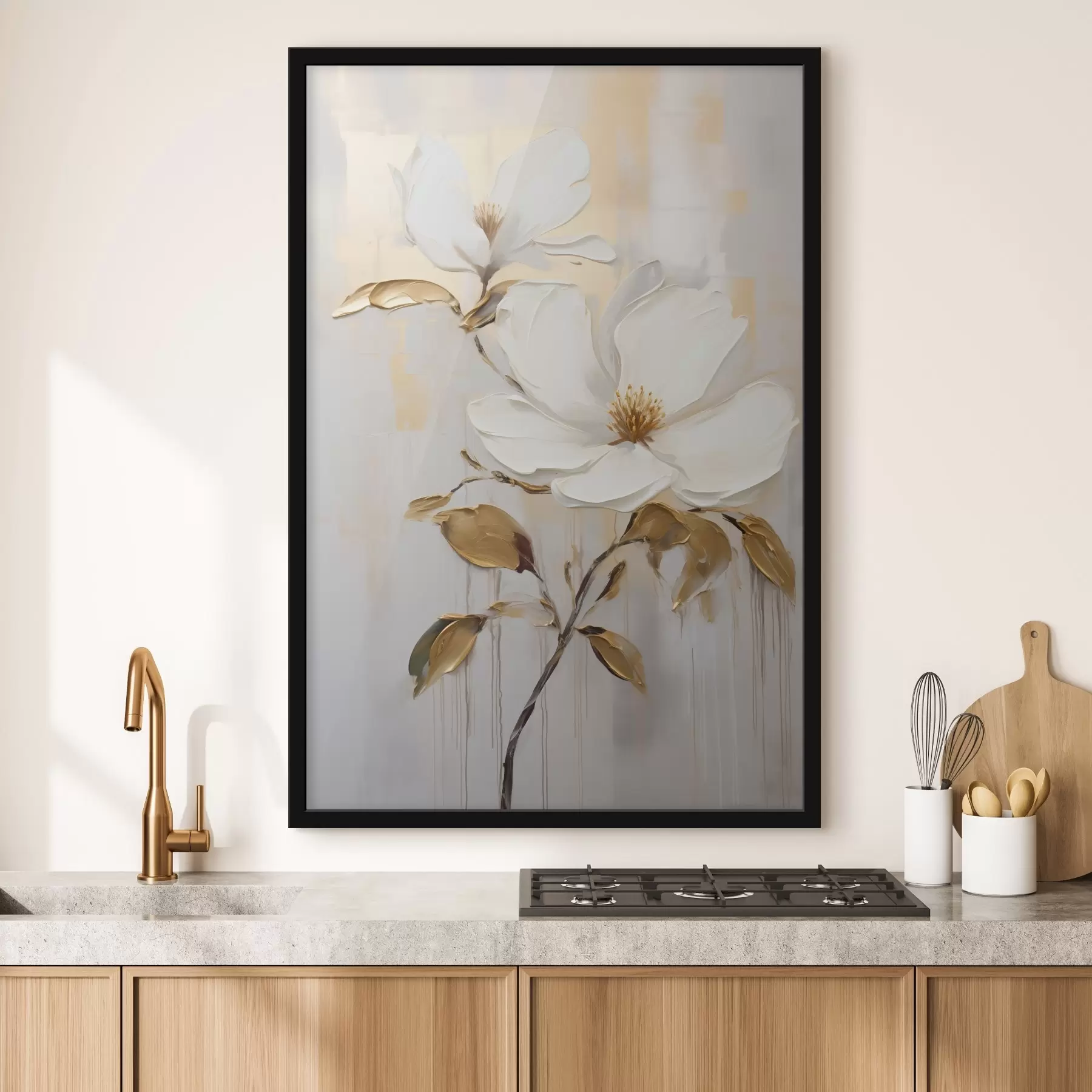 Fototapet Dva bílé květy se žlutooranžovými listy na světlém pozadí f45691