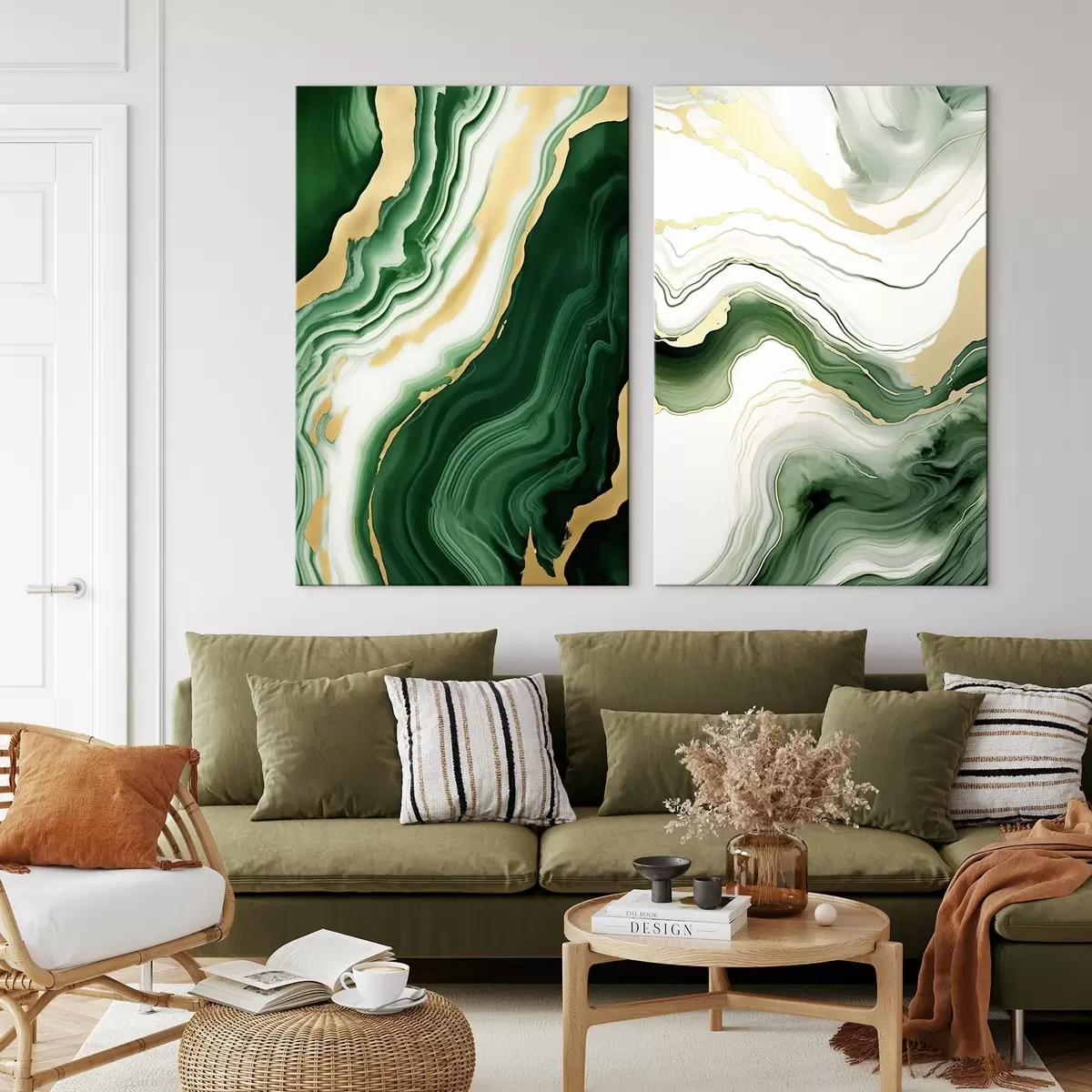 Obraz Zelené a bílé mramorové textury s oranžovožlutými žilkami Č. m00688