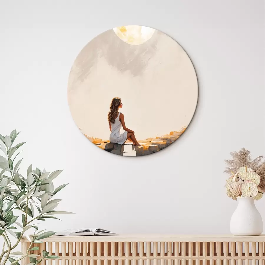 Obraz Dívka v bílých šatech sedící pod velkým měsícem Č. r45621