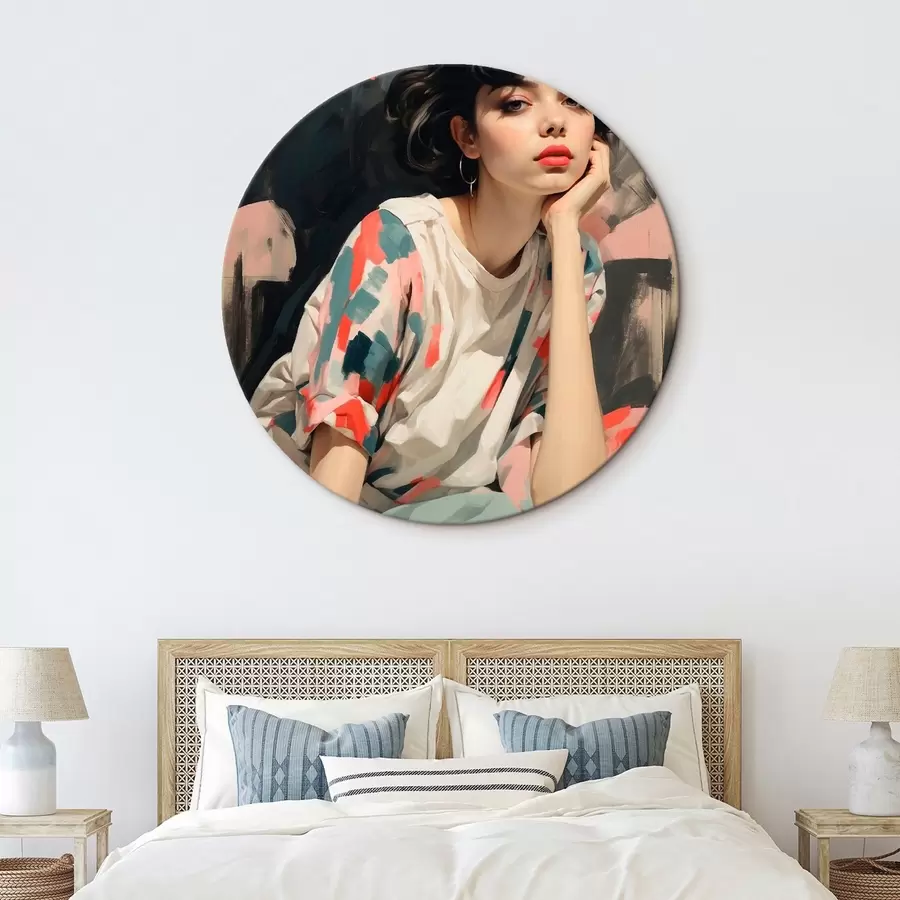 Obraz Portrét dívky na pozadí s očima a abstraktními tahy Č. r45623