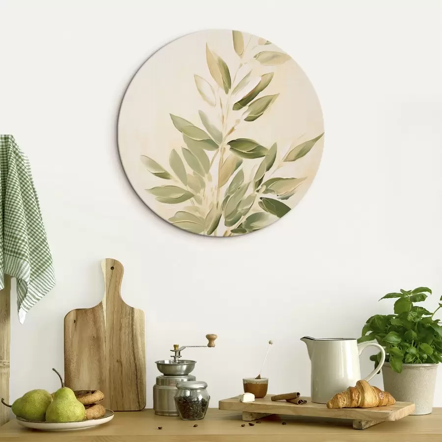 Obraz Větev se zelenými listy na světle béžovém pozadí Č. r45689