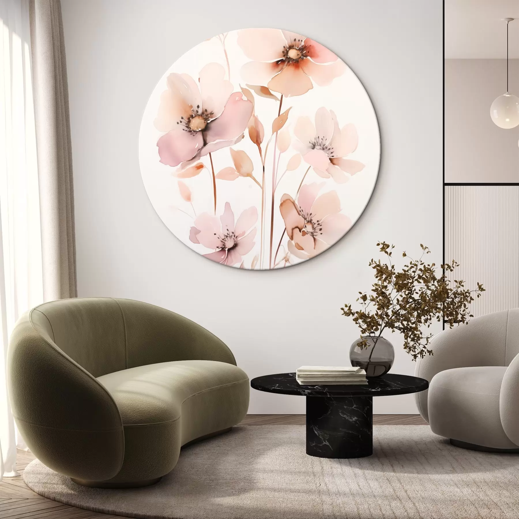 Obraz Akvarelové růžové květy na tenkých stoncích Č. r45701