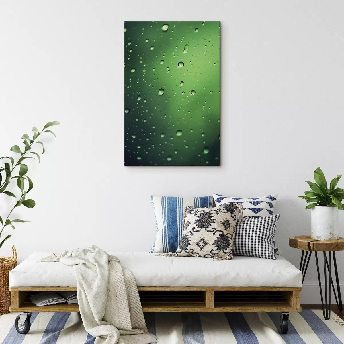 Obraz Kapky vody na zeleném skle zblízka Č. s45521