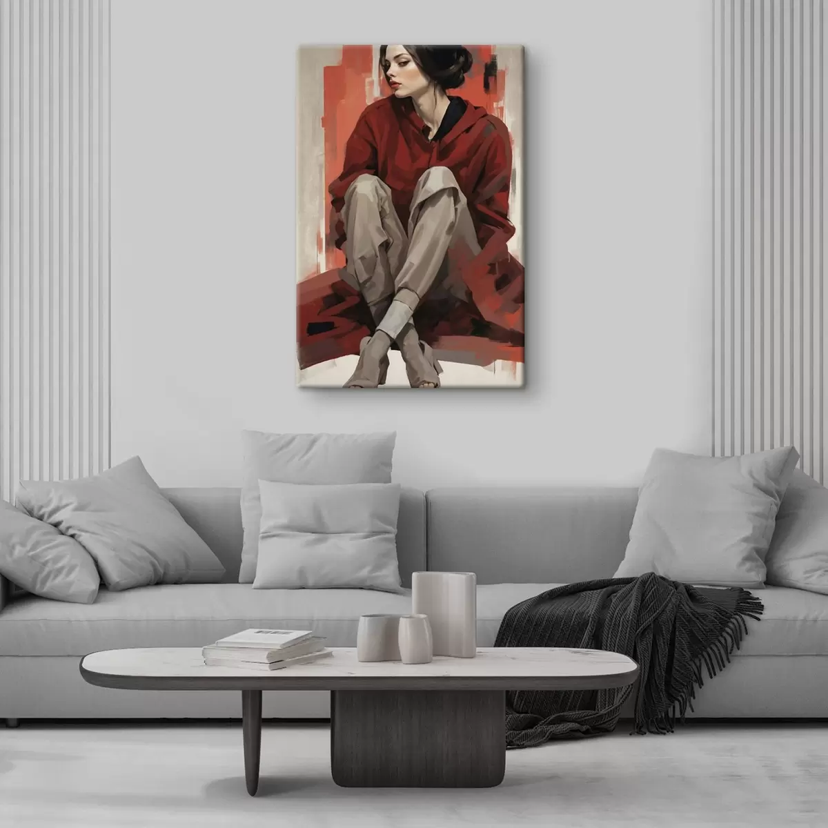 Obraz Dívka v červeném plášti sedící se složenýma nohama Č. s45624