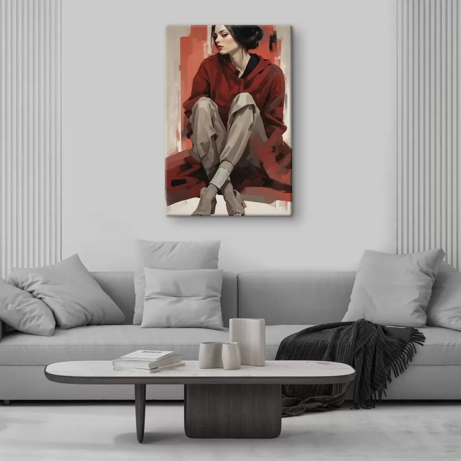 Obraz Dívka v červeném plášti sedící se složenýma nohama Č. s45624