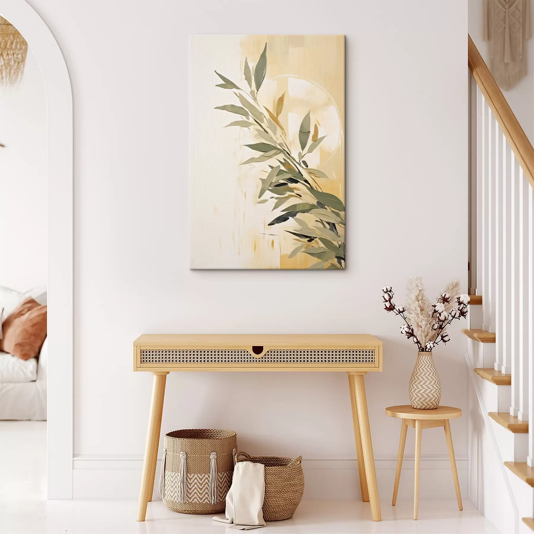 Obraz Botanická větev se zelenými listy na teplém pozadí Č. s45690