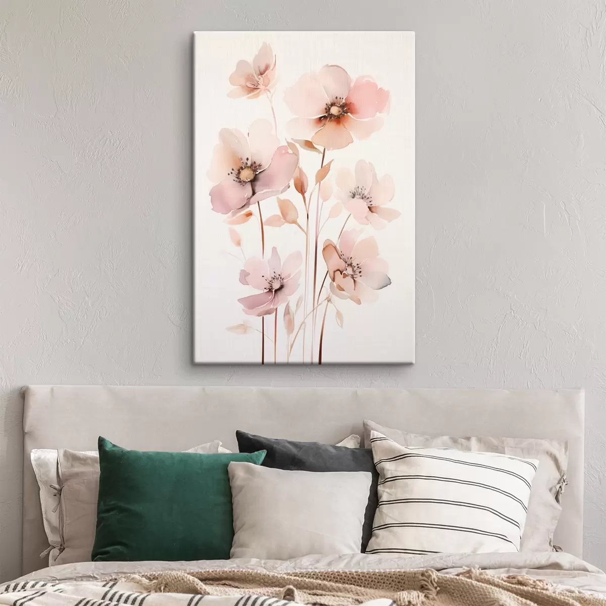 Obraz Akvarelové růžové květy na tenkých stoncích Č. s45701