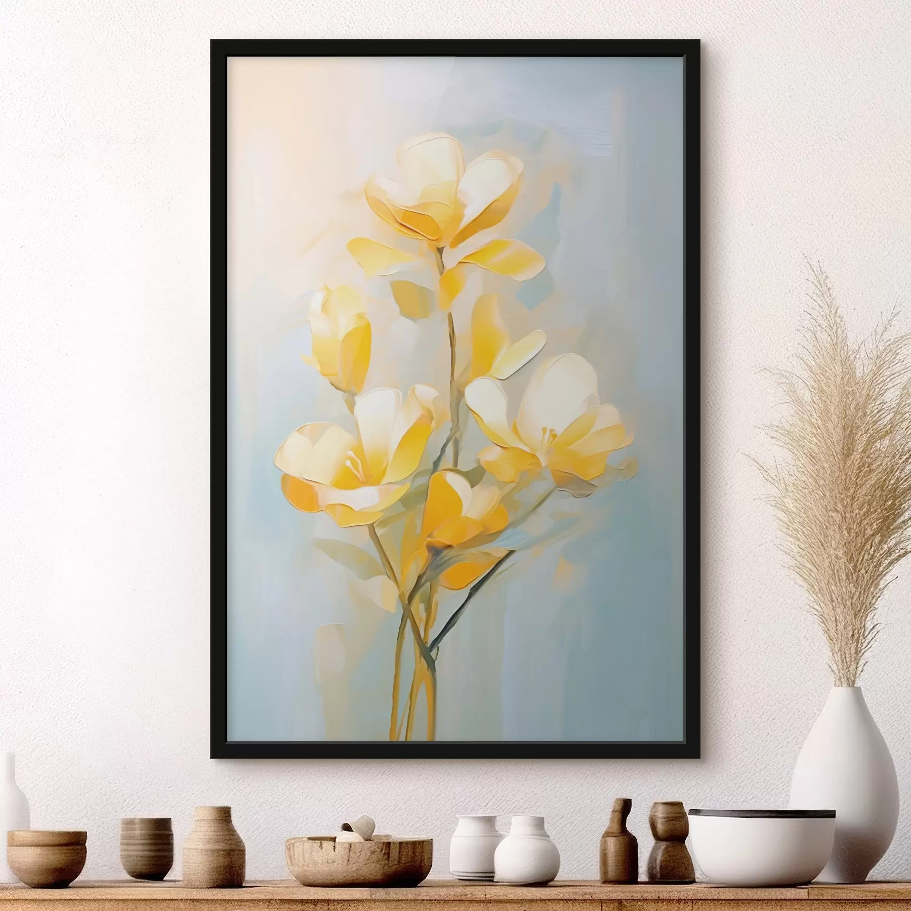 Fototapet Jemné žluté květy ve stylu olejomalby f45651