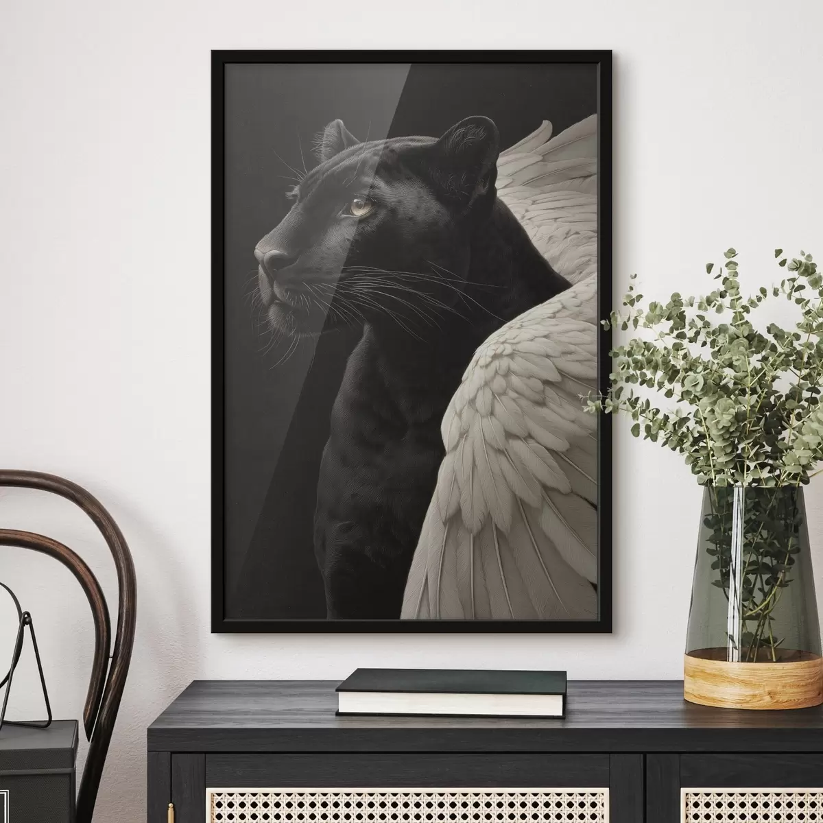 Poster Černý panter s křídly ve stylu fantasy f45653