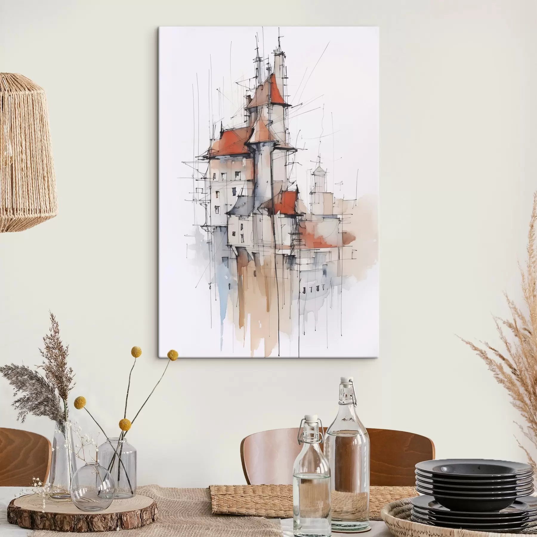 Obraz Domovy imitace skica a akvarel Č. s45764