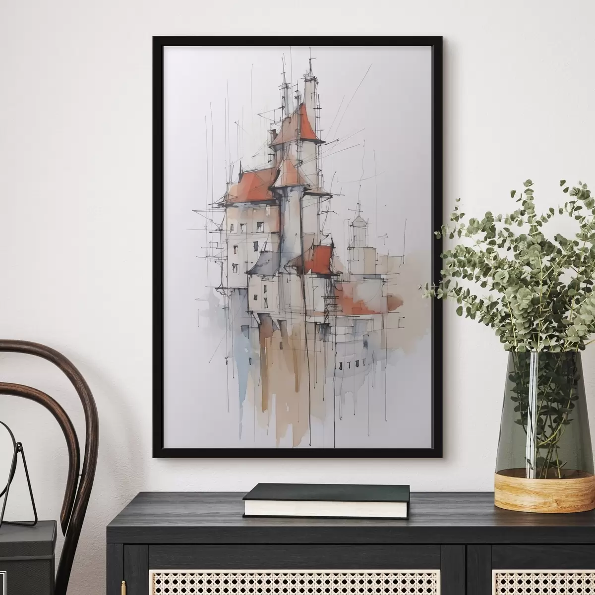 Poster Domovy imitace skica a akvarel f45764